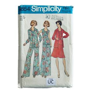 VTG 70s Simplicity 6854 Sewing Pattern Wide Leg Pants Blouse Jacket Skirt Sz 16